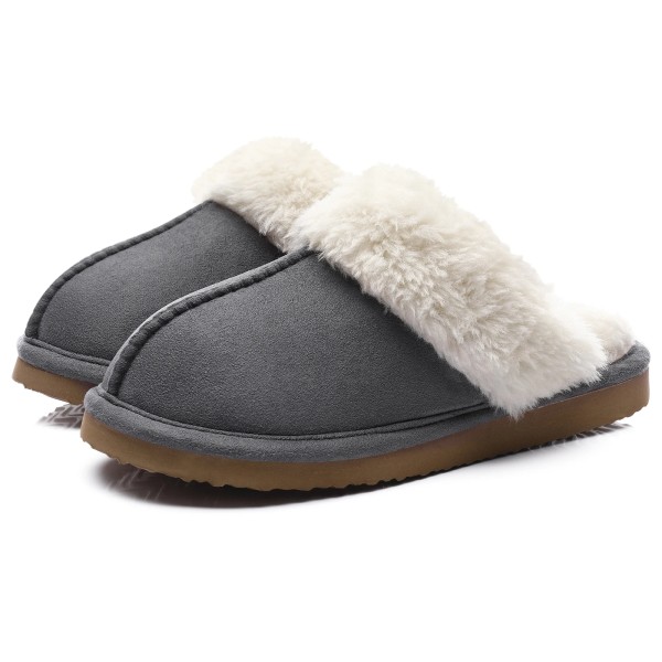 Vinterpälstofflor Kvinnor Män Nytt Mode Inomhus Varmt Mysigt Fuzzy Flats Rutschkanor Varmt Hem Korta plysch Tofflor Mocka Mules Gray 38-39