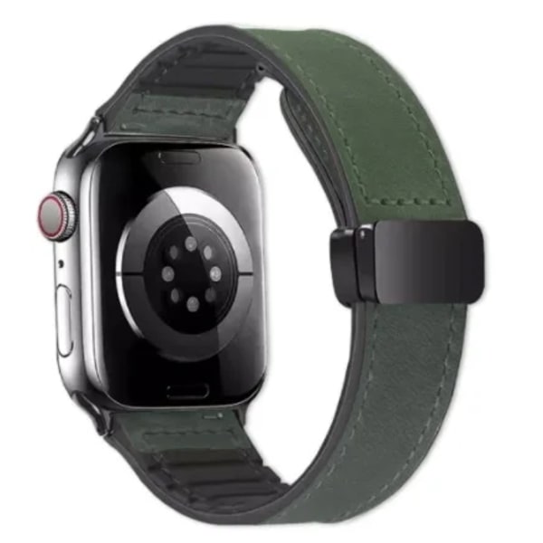 Silikon+läderrem för Apple Watch Ultra band 49mm 45mm 41mm 40mm 44mm 42mm Magnetisk armband iWatch Series 9 8 7 SE 6 5 4 3 Army green 38mm 40mm 41mm