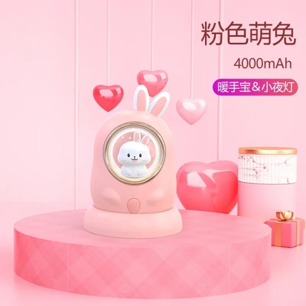 Mini Bärbar Handvärmare Kanin Söt Vintervärmare Snabbuppvärmning USB Uppladdningsbar ficka Mini Handvärmare Liten nattlampa pink rabbit