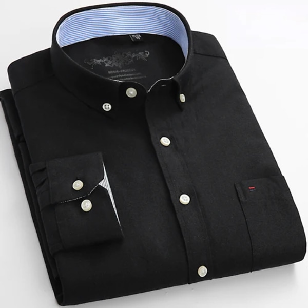 Herrmode långärmad massiv Oxford-skjorta Single Patch Ficka Enkel design Casual Standard-fit Button-down krage skjortor black 39