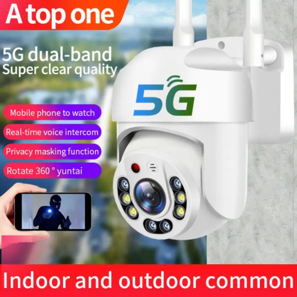 1080P 5G WIFI Övervakningskameror Utomhuskamera 360 Fullfärg Night Vision Motion Detect Auto Tracking Baby Monitor Ip-kamera UK Plug 1080P Add 64G Card