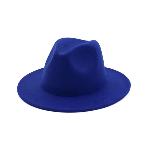 Brittisk Fedoras hatt för kvinnor män kvinnor mode formellt bröllop dekorera hösten panama cap Jazz platt brätte topp hatt Gorras ROYAL BLUE