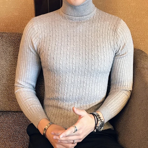 2023 Koreansk Slim Solid Farve Turtleneck Trøje Mænd Vinter Langærmet Varm Strik Klassisk Solid Casual Bundtrøje Skjorte Black Asian Size XXL