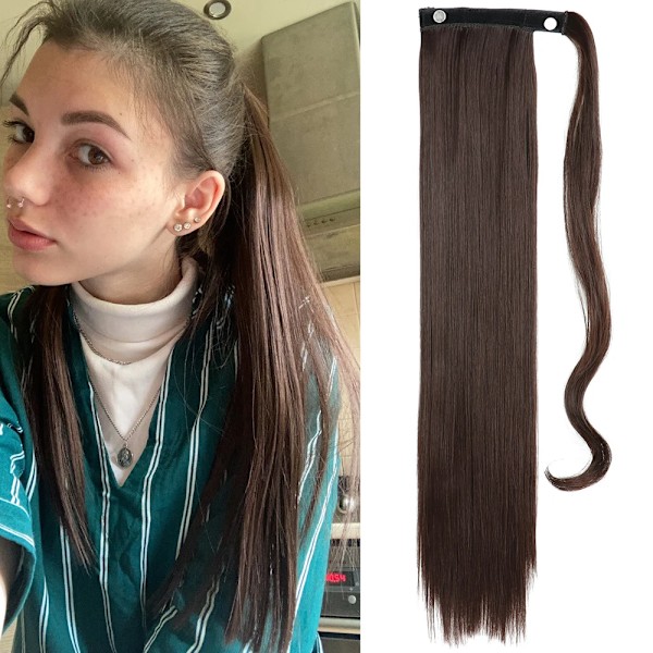 Merisihair Syntetiska Lång Rakt Wrap Runt Clip I Ponytail Hår Förlängning Värme Reistan Pony Svans Falska Hår SI66-4 22inch 55cm