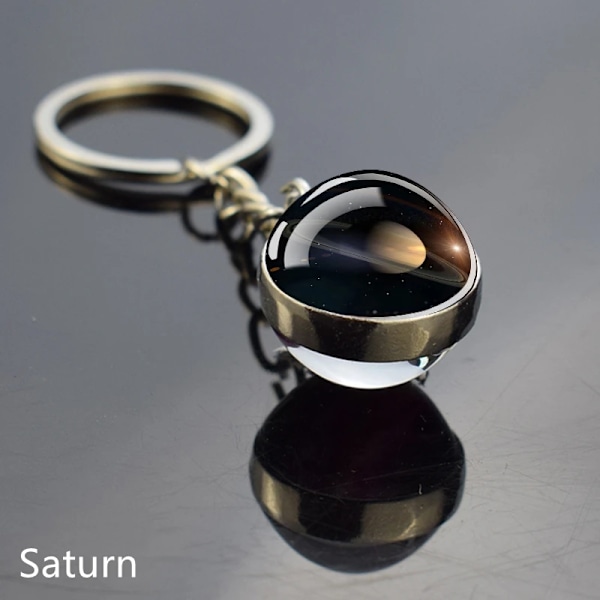 Solsystemet Moon Jorden Saturnus Glas Ball Nyckelkedja Galaxy Nebula Space Keyring Mode Bil Nyckel Kedja Planet Smycken Moon