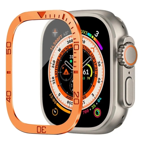 Skärmskydd för Apple Watch Ultra 49mm Tillbehör Metallstötfångare+härdat glas Cover HD iWatch Ultra 49 mm OrangeB For Ultra 49mm