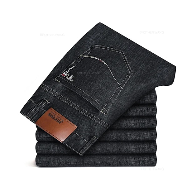 Sommer Tynde Mænd Straight Jeans Klassisk Sort Blå Stretch Casual Business Baggy Denim Bukser Mærke Bukser black 31