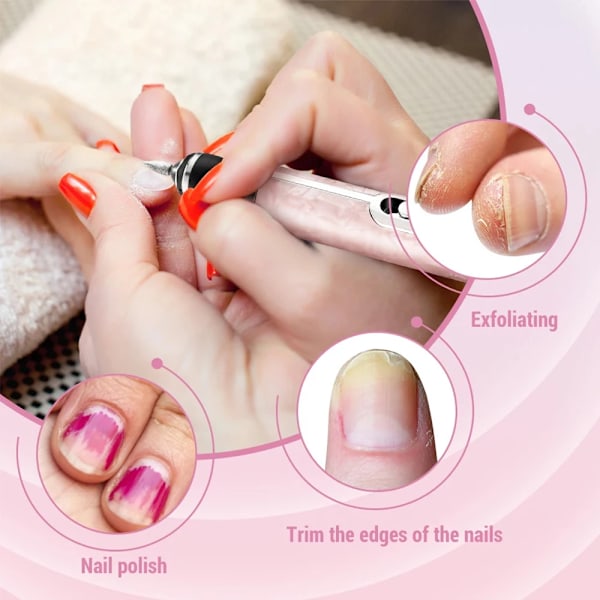 Yikoolin Elektrisk Negleboremaskine Sæt Til Manicure Fræsning Gel Poleringsværktøj Til Akryl Gel Negle Manicure Pedicure Pink Set1