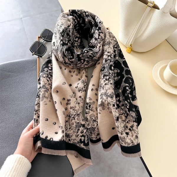 Thick Warm Winter Scarf Houndstooth Design Print Women Cashmere Pashmina Shawl Lady Wrap Scarves Knitted Female Foulard Blanket 49 180-65