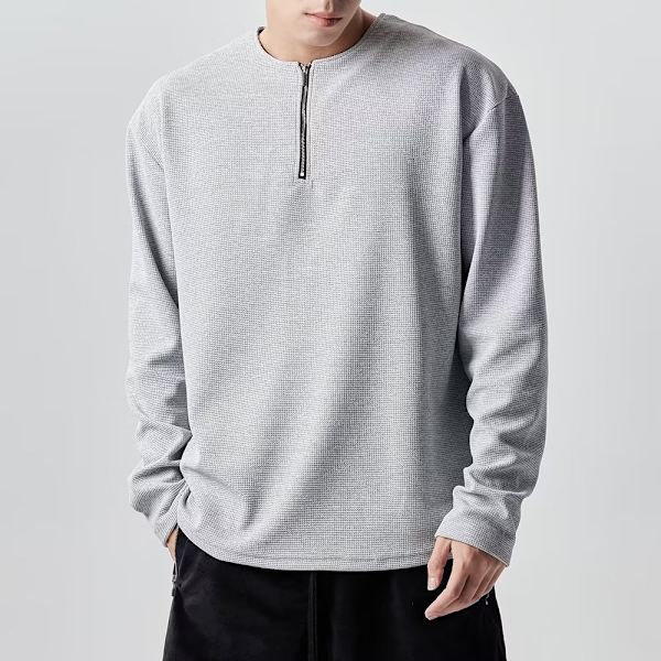 Halv Blixtlås Vit Långärmade Mäns Skjorta Våren Och Hösten Idl Stil Casual Sweatshirt Par Mode Märke T-Shirt Höst Och Vintern Light Gray XL