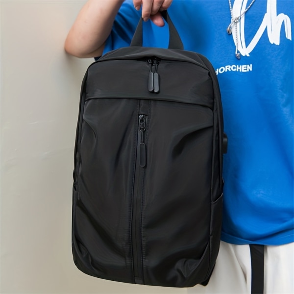 Ryggsäck för män med USB laddningsport, datorväska, casual reseryggsäck, skolväska för studenter Black