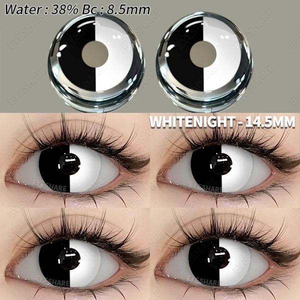 Eyeshare 2kpl Cosplay Värilliset Piilolinssit Crazy Valkoiset Piilolinssit Anime Mustat Silmälinssit Halloween Kauneus Meikki Linssi BLIND-WHITE