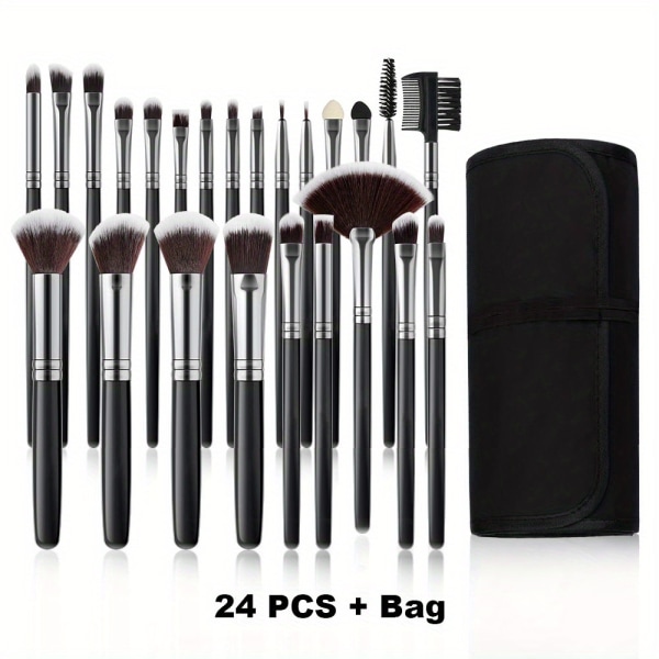 Sminkborstar Professionell 32st 24st Sminkborstar Set Premium Syntetisk Kabuki Foundation Blending Brush Face Powder Blush Concealers Eye Sliver Black-24PCS