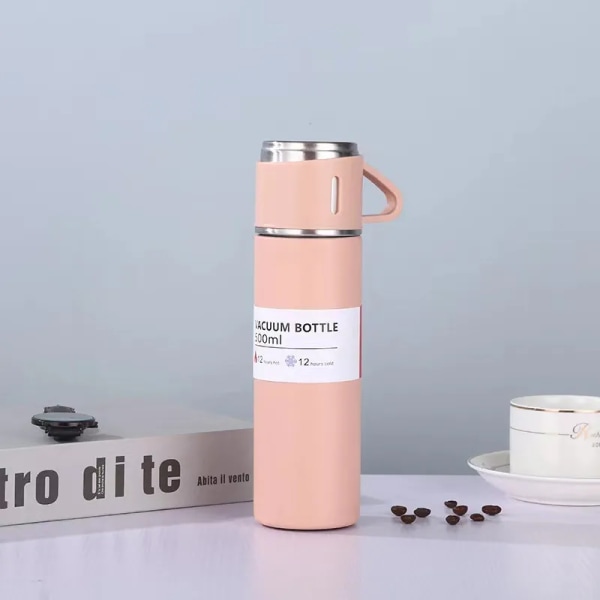 500ml 304 rostfritt stål vakuumisolerad flaska set kontorsstil kaffemugg termos flaska bärbar kolv karaff Pink