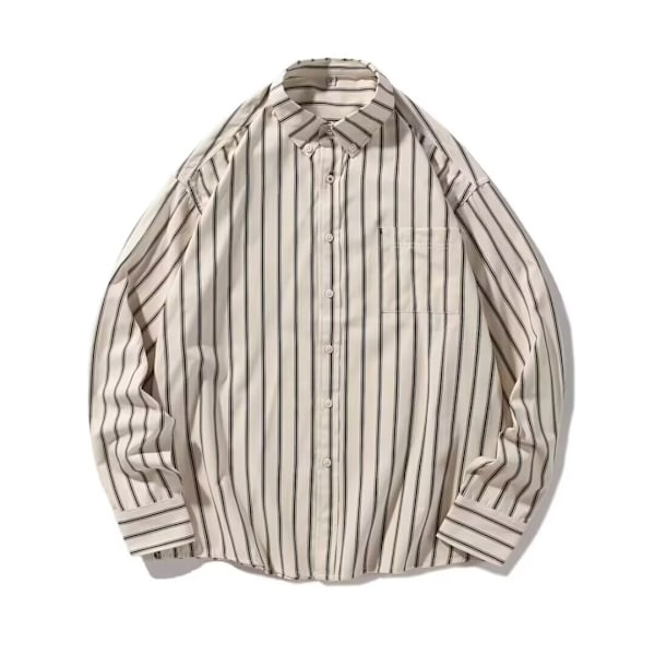 Randiga Tröja Mäns Sommar 2024 Nya Trendy Märke Lång Ärm Skjorta Handsik Trendy Loose Casual Jacket Mäns Topp White XXXL