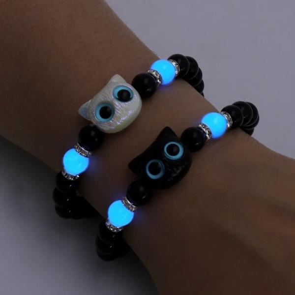 Söta Big Eye Katt Luminous Armband För Kvinnor Tecknad Djur Nästan Pärlad Hand Kedja Par Armband Smycker Gåva style 04