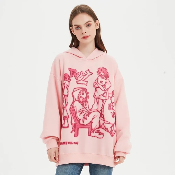 2023 Y2K Streetwear Rosa Hoodie Sweatshirt Rolig Tecknad Grafisk Hoodie Höst Harajuku Anime Huvtröja Hip Hop Hipster Pink S
