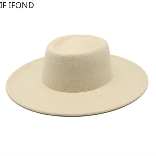 Klassisk brittisk stil 9,5 cm stor bred brättad Fedora-hatt för kvinnor mode höst vinter filt kyrkhattar Bröllopsklänning Cap Brown 57-59CM