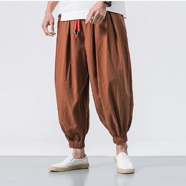 Vores Sommeren Farveægte Bukser Mænd Løs Casual Bred Svedbukser Mode Baggy Bund Casual Joggere Mand Lanterne Bukser linen black M