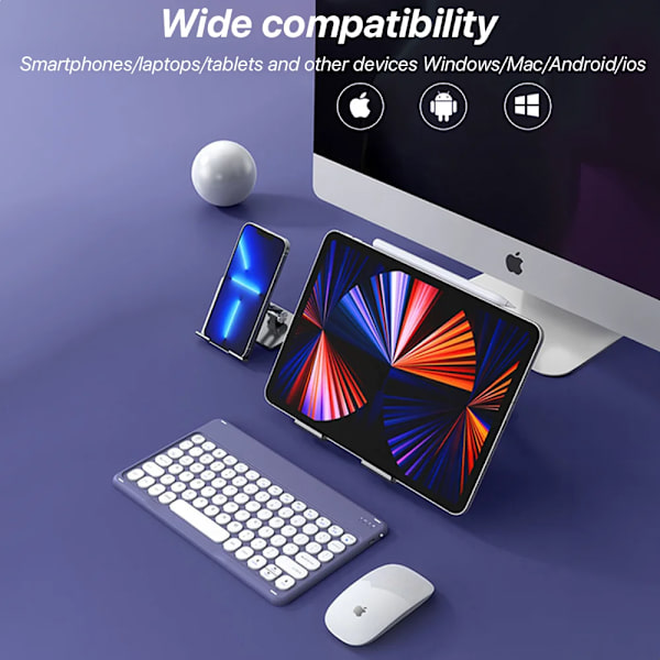 Langaton näppäimistö Apple Xiaomi Huawei Samsung Bluetooth-hiiri Ios Android Windows -järjestelmälle Pyöreät näppäinhatut Suuret akut French no mouse