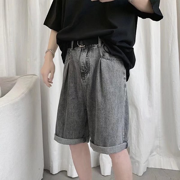 Sommar Plus Storlek Denim Shorts Mäns Casual Byxor Lös Femte Byxor Mellanbyxor Raka Ytterkläder Bränsar Tunna Byxor S Black 5L