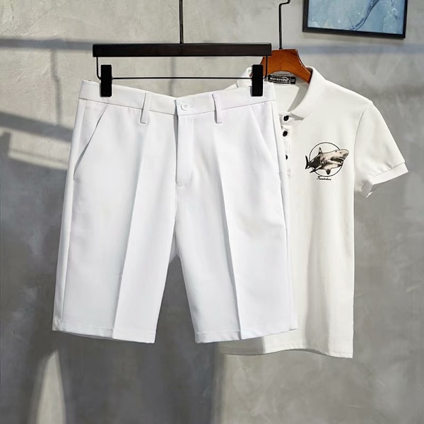 Sommar Mäns Kostym Shorts Rak Casual Byxor Koreansk-Stil Slim-Fit Fem-Punkter Byxor Hong Kong-Style Hangout Japansk-Stil Trendiga Byxor White 31