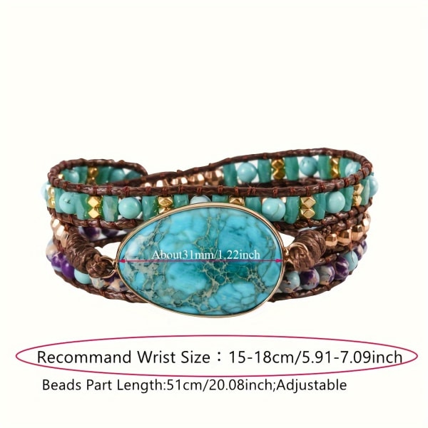 Boho Style Wrap Armband Handgjorda PU Läder Turkos Beads Armband Smycken Present