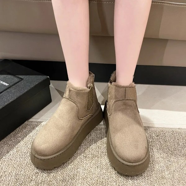 Vinter Kvinnor Snövövlar Plush Varm Icke Slipvattensäkra Damer Lägenheter Sneakers Casual Slip På Kvinnlig Ankel Boots Botas Muier. Beige 36