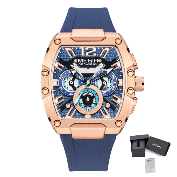 Chronograph Luxury Sport Quartz Watch Herr Vattentät Lysande Silikon Casual Big Dial Armbandsur Auto Date Reloj Hombre Rose Blue