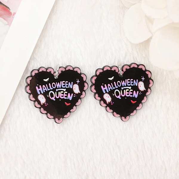 8Pcs / Lot Halloween Charms Creative Akrylic Hjärta Kista Pendel För Nyckelkedja Halsband Diy Göra Orange