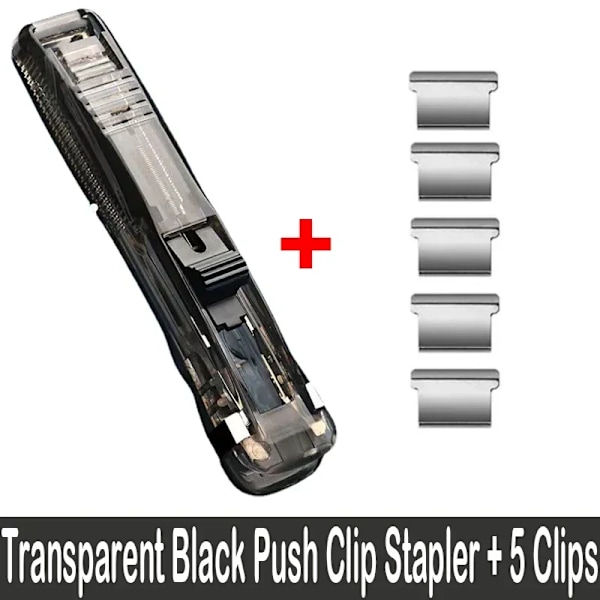 Staple Metal Clip Push Handpapper Clipper Med Refill Fixering Organiserar Häftning Återanvändbar Pushklämma För Dokumentfil Stationära Black With 5 Clips