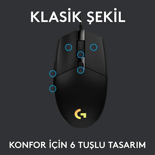 Alkuperäinen Logitech G102 -pelihiiri USB-tyyppi A 8000 DPI PC / Mac / Kannettava tietokone Kannettavan tietokoneen lisävarusteet Hiiri blue