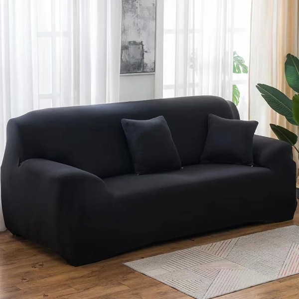 Enfärgade elastiska sofföverdrag för vardagsrum Spandex sektionshörnsoffa Underklädnader Cover 1/2/3/4 sits Black 1-seat 90-140cm