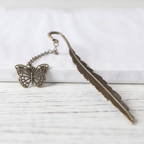 Håndlavede kreative arkaiske metalbogmærker Enkle studerendes stationære søde kinesiske stil retro staldartikler Feather-Petal