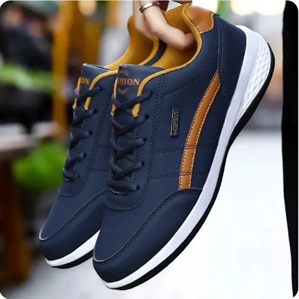 Casual Sko Mænd Udendørs Sport Tennis Sneakers Letvægt Komfortabel Lace Up Pu Træner Formelle Gåture Sneakers Til Mænd Blue 44