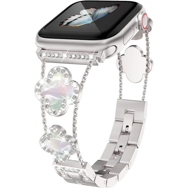 Dam Diamantarmband Fyrklöver metallrem för Apple Watch Ultra2 49/45/44/42/41/40/38 mm Iwatch Series 9 8 7 SE 6 5 4 3 RG Red 38mm 40mm 41mm