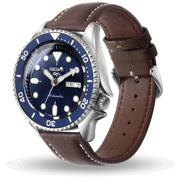 Top Grain äkta läder watch , Quick Release 18mm/20mm/22mm watch , Passar Samsung Galaxy Watch, Garmin Huawei Watch Dark Brown Silver