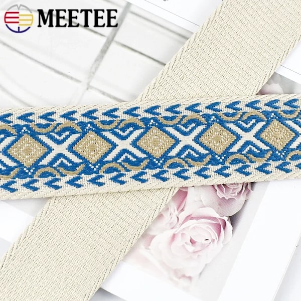 Meetee 38/50mm Jacquard Vävband för Sömnad Väska Rem Handväska Ersättningsband Bandage Bagageband Kläder Bälte DIY Tillbehör T0448-38mm 3Meters