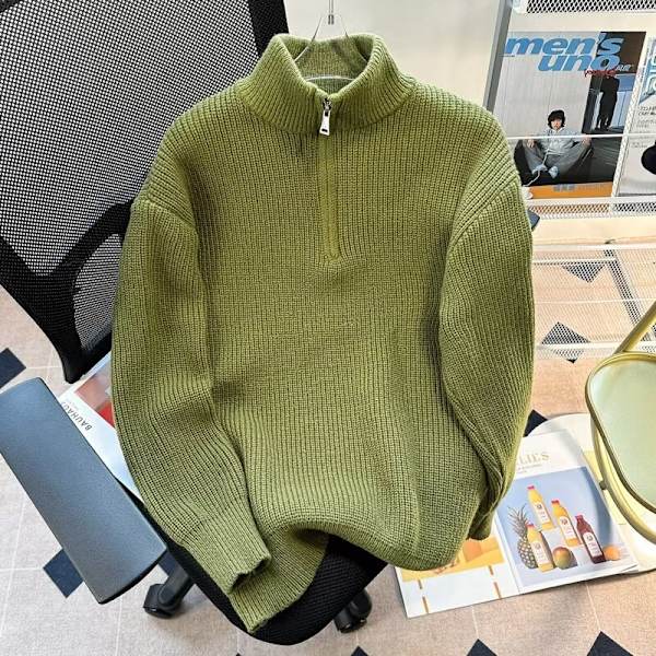 Halv Blixtlås Tröja Mäns Vinter 2023 Nya Aprikos Färg Knitwear Koreansk Stil Idle Style Mångsidig Casual Casual Case Plåtta Black XL