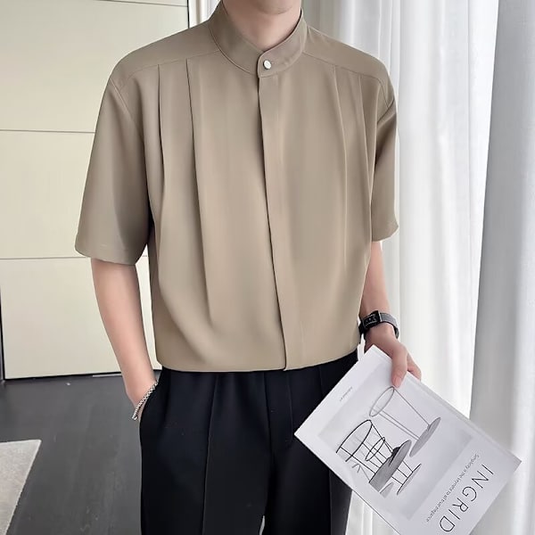 Ice Silk Shirt Herr Hong Kong Stil Trendigt Märke Vit Skjorta Herr Vår Sommar Casual Kortärmad Skjorta Halv Ärm Skjorta Trendig Black XL
