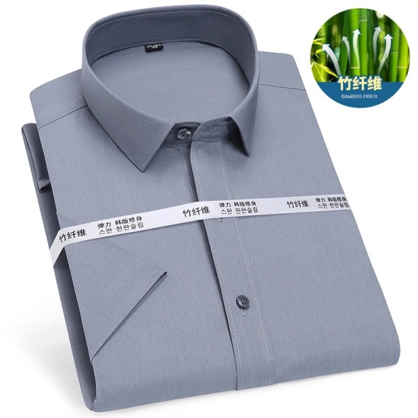 Business Icke-järn bambufiber Casual Ren färg vit skjorta Arbetskläder Mode Slim Daily Herr Button Up Skjorta Kortärmad D746-06 42