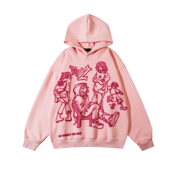 2023 Y2K Streetwear Rosa Hoodie Sweatshirt Rolig Tecknad Grafisk Hoodie Höst Harajuku Anime Huvtröja Hip Hop Hipster Pink XL