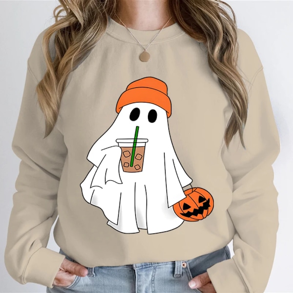 Ghost Ice Kaffe Grafisk Sweatshirt Hoodie Kvinnor Halloween Ghost Kaffe Lover Present Hoodies Pumpor Halla Party Sweatshirts black XS