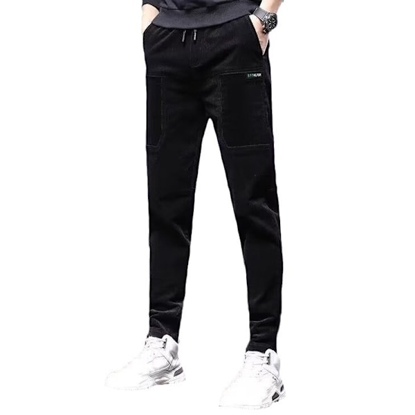 Efterår og vinter casual bukser mænd trendy mænds tøj multi-lomme fløjl løs lige slim fit overalls mænd ny Black 3L