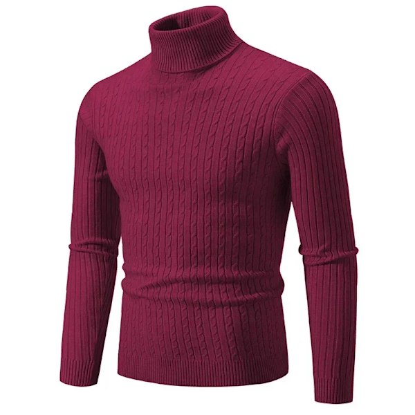 Mäns Hög Hals Tröja Pullover Stickade Varm Casual Män Kläder Stickade Tröja Män 04-wine red Asian 3XL(70-95Kg)