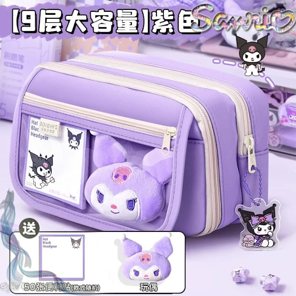 Sanrio Kuromi Söt Stor Kapacitet Pencil Case För Flickor Vackra Blixtlås Penna Kawaii Barnens Väska Kvinnors Skolmateriel kuromi pencil bag