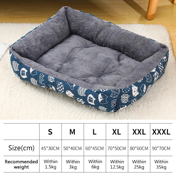 Kvadratisk Tyk Varmt Hundebed Nakkebeskyttelse Kæledyrs Sofa Mange Farver Kattenest Matte blue cat M-50x40cm