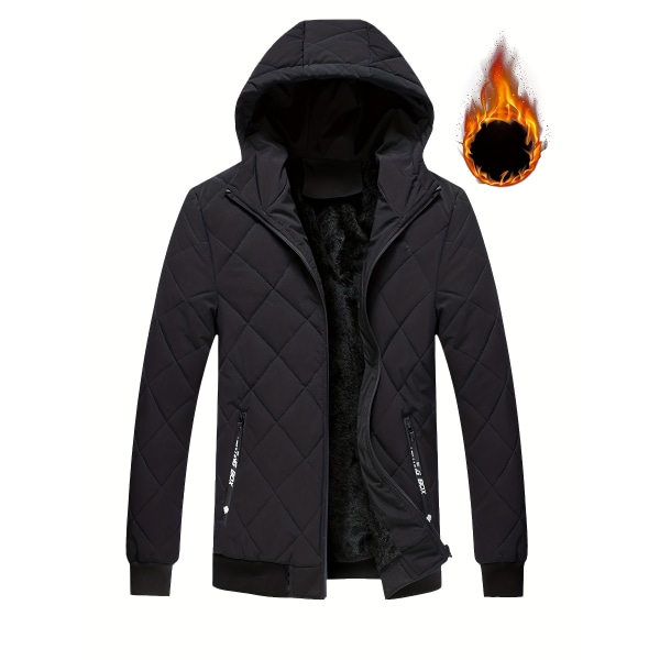 Warm Fleece Windbreaker Huvjacka, Zipper Pockets Jacka för höst och vinter 008 Black S(46)