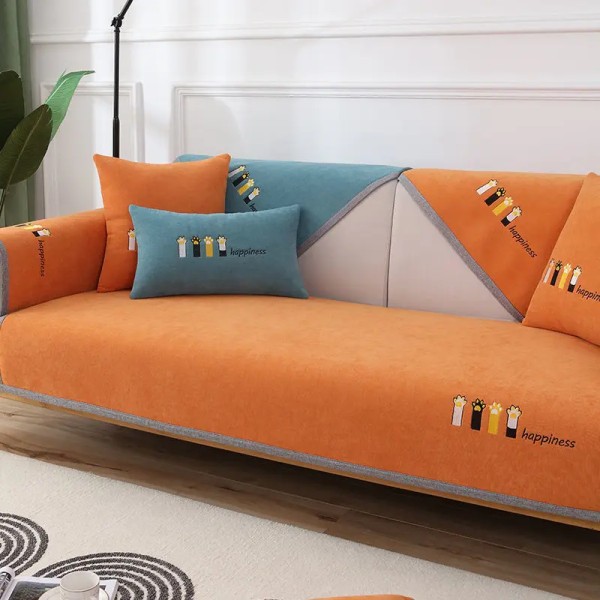 Nordic Simple Sofa Cushion Four Seasons Universal , halkfritt cover Chenille High-end kudde Cover Tyg Cat s Paw Orange 90*120cm