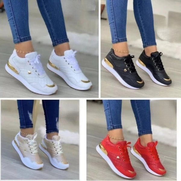 Sneakers Kvinnor Lace Up Flats Damer Utomhus Running Walking Skor Bekväma Andas Kvinnliga Skor Stor Stort Za Patos Mujerer apricot 40